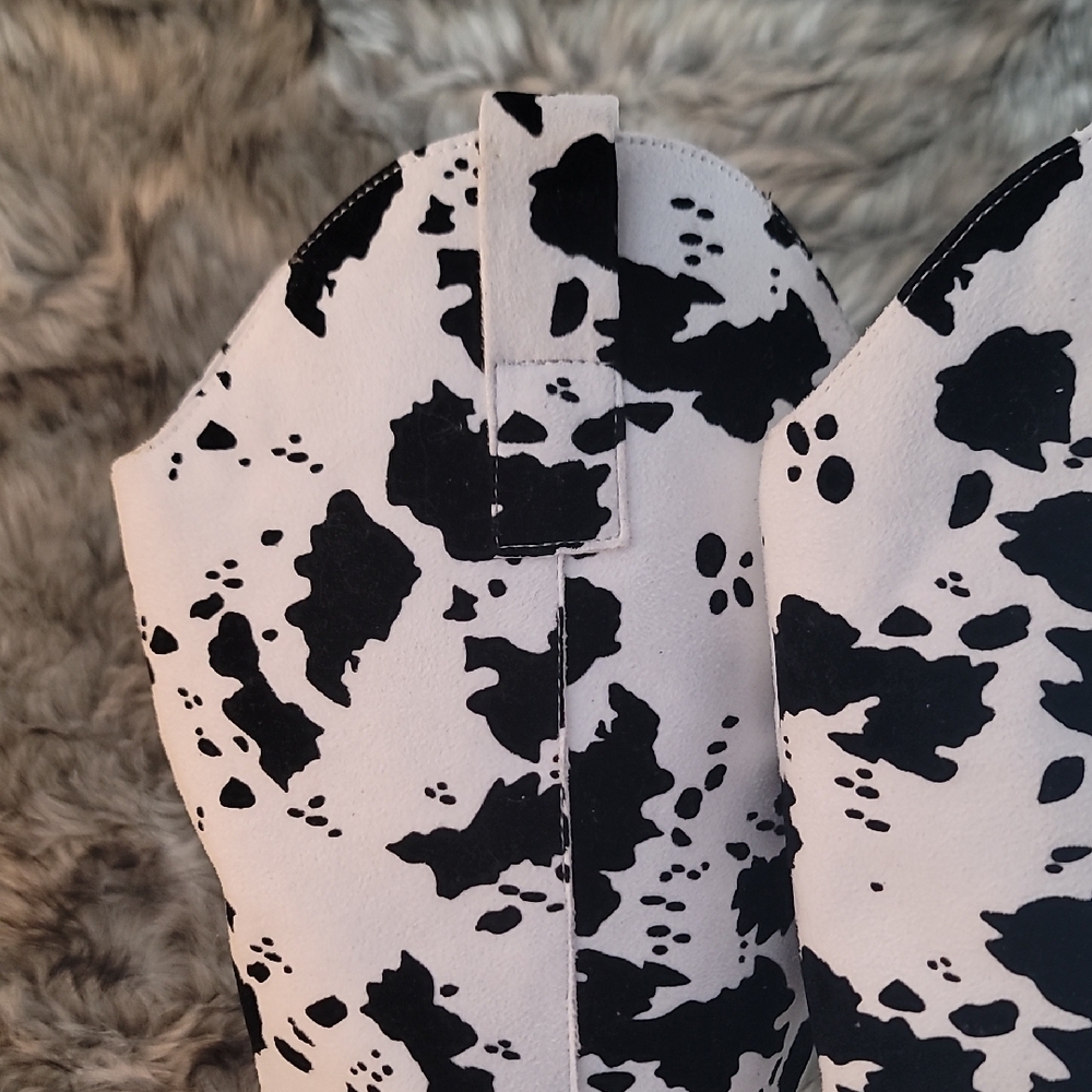 Altar'd State Black and White  Cow Patterned Heeled Boots - Picture 8 of 16